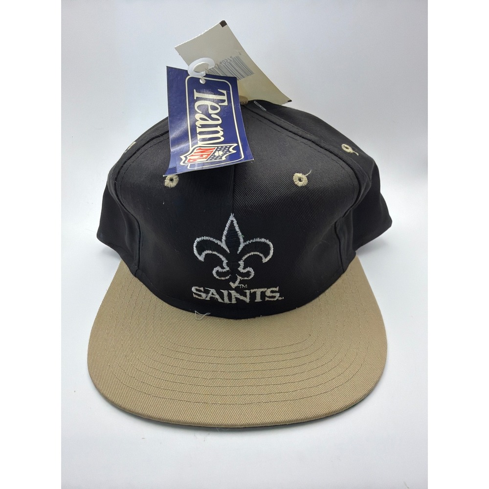 Vintage New Orleans Saints Hat Team NFL Snapback Cap Black Tan Fleur De Lis NWT